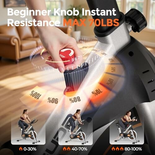 A man using the YOSUDA Exercise Bike in his living room, surrounded by windows and a bookshelf.