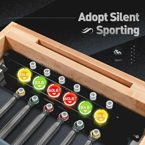 Exercise equipment with adjustable weight settings and springs.