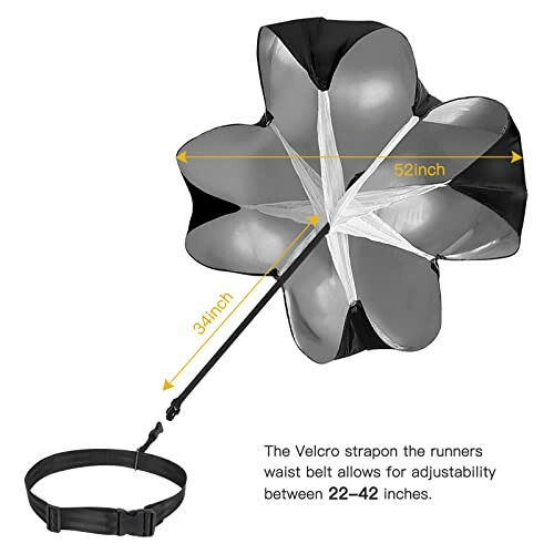 Running parachute with adjustable waist belt for resistance training.