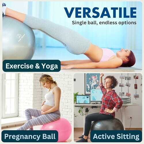 Three uses of an exercise ball: yoga, pregnancy, and active sitting