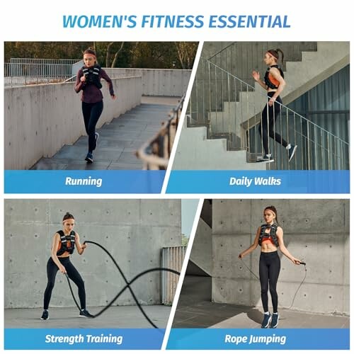 Women engaged in running, daily walks, strength training, and rope jumping.